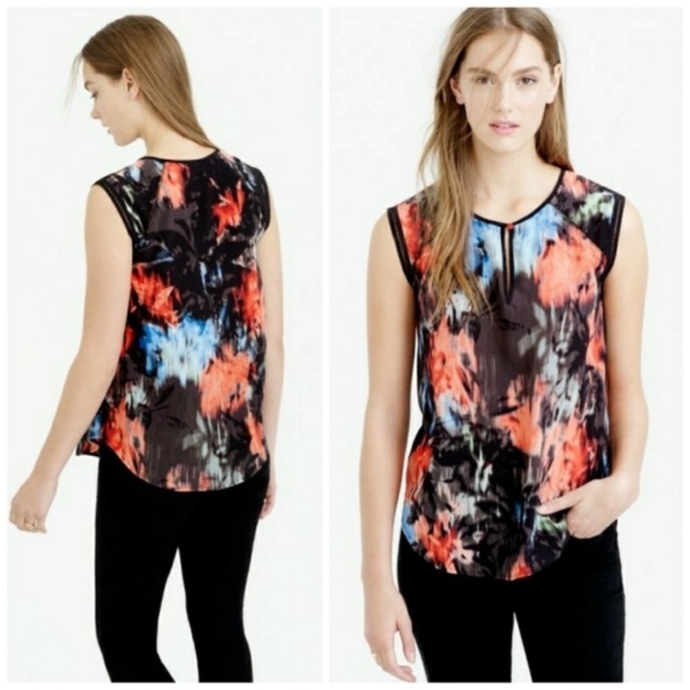 J. Crew Keyhole Silk Shell in Floral Splash - Picture 2 of 12